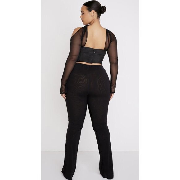 HOUSE OF CB Erin Black Mesh Trousers Sheer High Waist Flare Pants Size Small - Picture 10 of 16